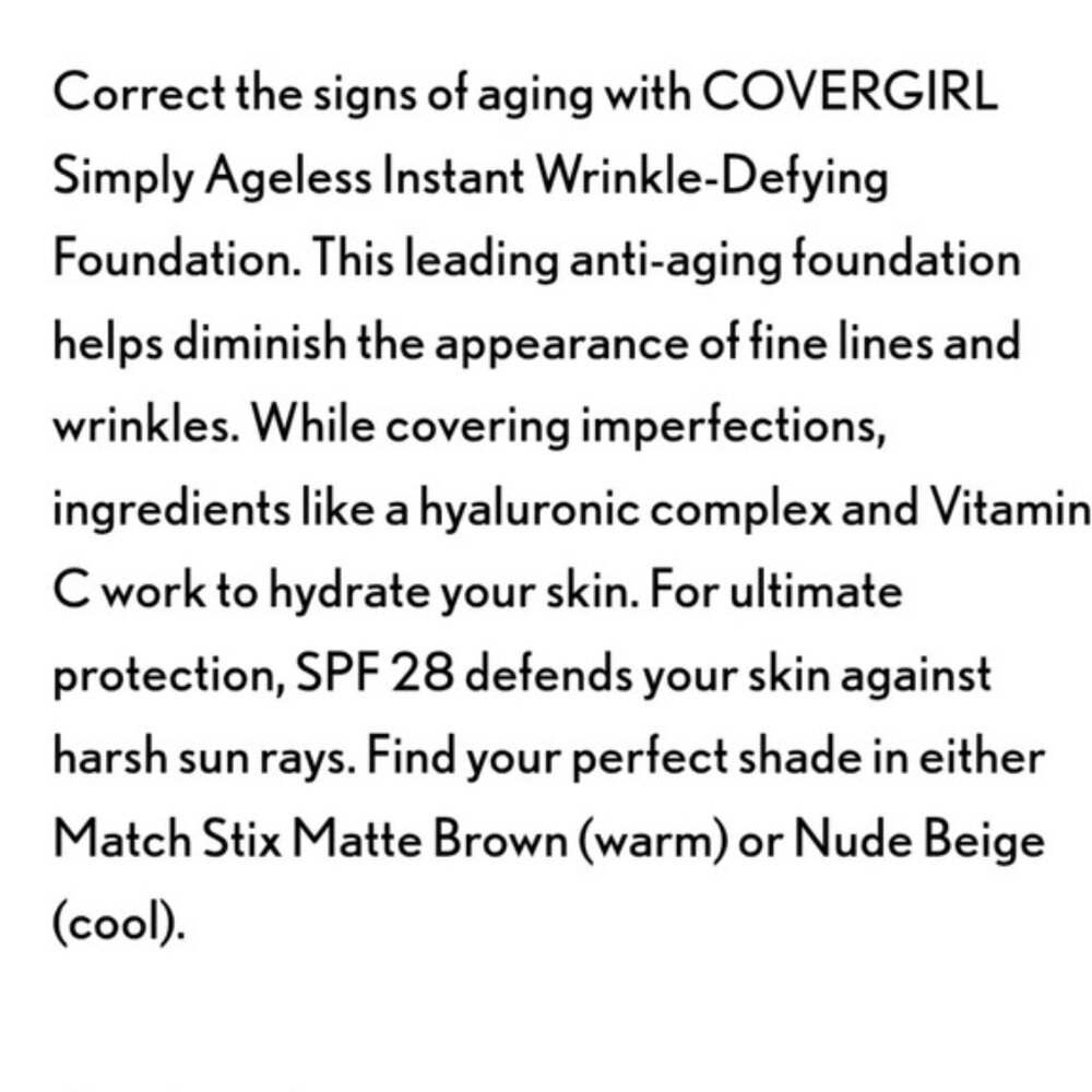 COVERGIRL and Olay Simply Ageless Instant Wrinkle Defying Foundation New - Picture 3 of 3